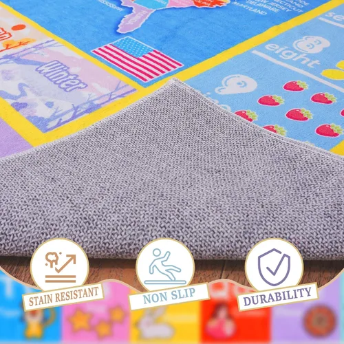 Miniatura 8 de Alfombras infantiles para sala de juegos, suave y antideslizante, alfombra educativa redonda de 4 x 4 pies para aprender alfabetos ABC, números