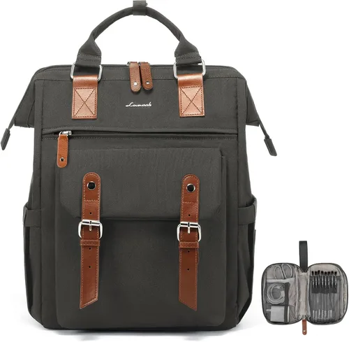 Miniatura 29 de LOVEVOOK - Mochila para laptop de mujer, bolsa de trabajo, viaje, computadora, mochila para maestra o enfermera, bolsa para libros, beige verde