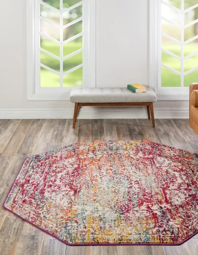 Unique Loom Richmond Collection - Alfombra de área con medallón (octágono de 6 pies 1 pulgada, multicolor y negro)