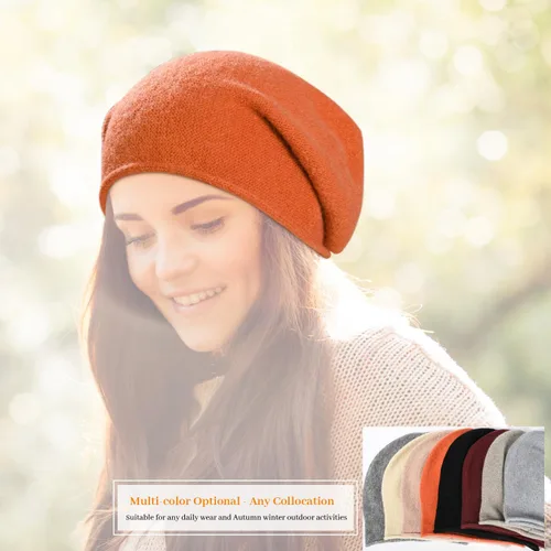 Miniatura 2 de DANMY Gorro de punto holgado de cachemira para mujer, gorro de lana suave y cálida para invierno