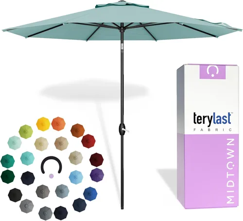 Miniatura 50 de Midtown Umbrellas 10 años sin decoloración, 6 pies, tela de poliéster roja a prueba de rayos UV, sombrilla para patio al aire libre, marco