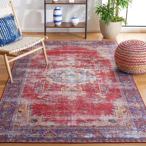 Miniatura 9 de SAFAVIEH Tucson Collection - Alfombra lavable de 2 pies 6 x 8 pies, color rojo y azul marino, antideslizante, ideal para zonas de alto tráfico