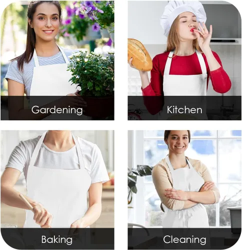 Miniatura 5 de Avalon Kitchen Aprons for Men - 100% Polyester Chef Apron Women with Extra Long Ties - Cooking Aprons for Women & Mens Apron Blanco