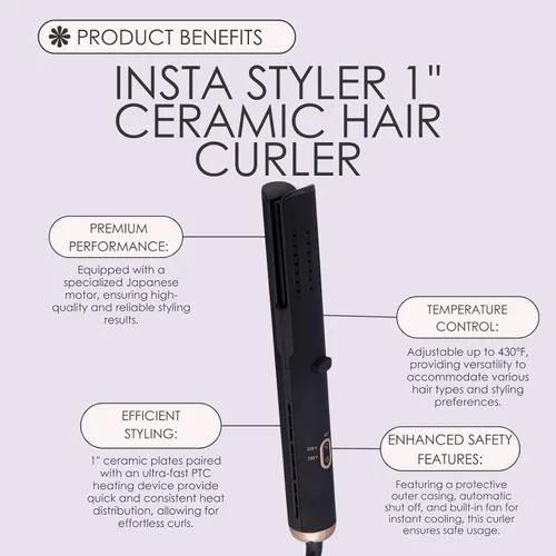 Miniatura 4 de Aria Beauty Insta Styler - Rizador de pelo de cerámica – Varita rizadora de doble voltaje – Rizador para rizos sin esfuerzo – Perfecto para viajes