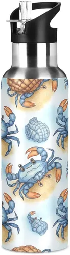 Miniatura 8 de Stainless Steel Vacuum Insulated Water Bottle 20 Oz, Leakproof Water Bottles for Gym Outdoor Travel School, Cute Blue Crabs Cartoon