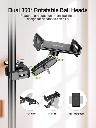 Miniatura 3 de elitehood Soporte de metal para iPad para soporte de micrófono, soporte de micrófono ajustable de 360°, soporte de iPad de aluminio para soporte
