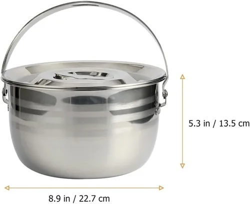 Miniatura 2 de LIFKOME Olla de sopa antiadherente grande con tapa, utensilios de cocina de acero inoxidable para acampar, olla de estofado de alta capacidad