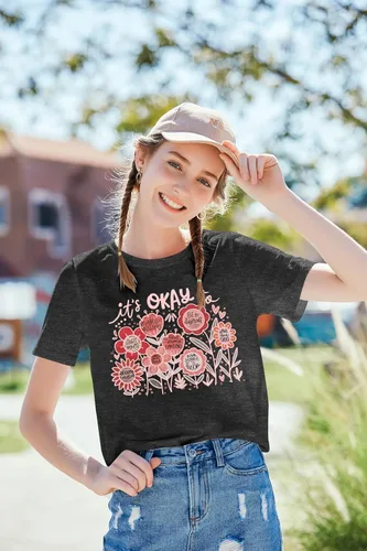 Miniatura 3 de Camisetas de profesor para mujer, camiseta con texto en inglés "Be Kindness", camisetas de salud mental, camiseta bohemia con gráficos florales