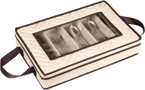 Miniatura 4 de Caja de almacenamiento para cubiertos - Resistente contenedor de almacenamiento para cubiertos de 5 compartimentos con tapa extraíble y asas fáciles