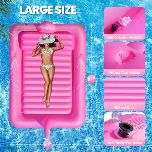 Miniatura 5 de DeeprBlu Piscinas de bronceado inflables de flamenco de lujo para 2 personas, 81 x 60 pulgadas, flotador para tumbona para tomar el sol, piscina