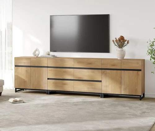 Miniatura 15 de WAMPAT Moderno soporte de TV para televisores de hasta 100 pulgadas, consola de TV 3 en 1 con estantes ajustables y 3 cajones, consola multimedia