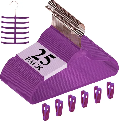 Miniatura 37 de VECELO Perchas de terciopelo de alta calidad resistentes (paquete de 60), antideslizantes y ahorran espacio con 8 clips para los dedos y soporte