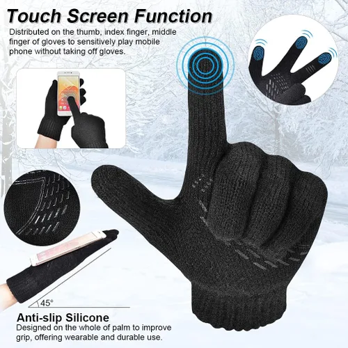 Miniatura 5 de Winter Hat Scarf Glove Set - Fleece Warm Knit Neck Warmer Beanie Cap Mittens