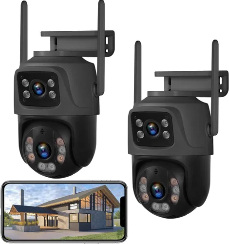 Miniatura 8 de Cámara de seguridad para exteriores de 6 MP, sistema de vigilancia PTZ de 360°, enlace de doble lente 2.4Ghz 24/7 Record IP67 Cámara WiFi