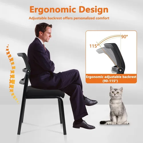 Miniatura 5 de CLATINA Silla de oficina apilable de malla con ruedas, sin brazos, silla apilable con soporte lumbar ergonómico, para conferencias, vestíbulo