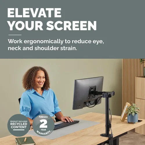 Miniatura 2 de Fellowes Brazo de monitor único ajustable para todos los días: soporta pantallas de hasta 32" con un peso de 19.84 libras, inclinación, giro, giro