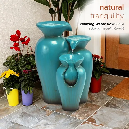 Miniatura 3 de Alpine Corporation DIG246TUR - Fuente de agua para macetas de 3 niveles de 21 pulgadas, función de agua de cerámica en cascada con bomba incorporada