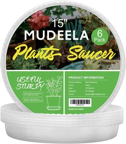 Miniatura 11 de MUDEELA Paquete de 6 platillos para plantas de 8 pulgadas, bandejas de plástico duraderas para interiores, platillo de plástico transparente, hecho