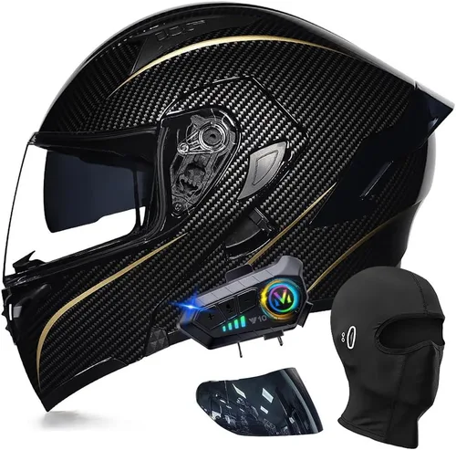 Miniatura 6 de Cascos modulares de motocicleta con Bluetooth, aprobados por DOT, casco de motocicleta de cara completa abatible con doble visera, con altavoces