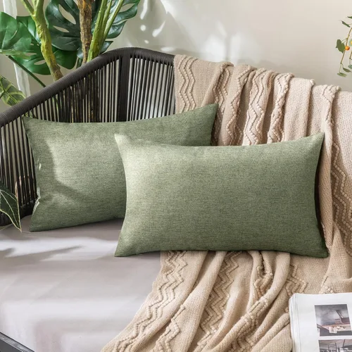 Miniatura 77 de MIULEE Paquete de 2 fundas decorativas para almohadas de exterior, sólidas, impermeables, de lino sintético, estilo granja de jardín, fundas de Óxido