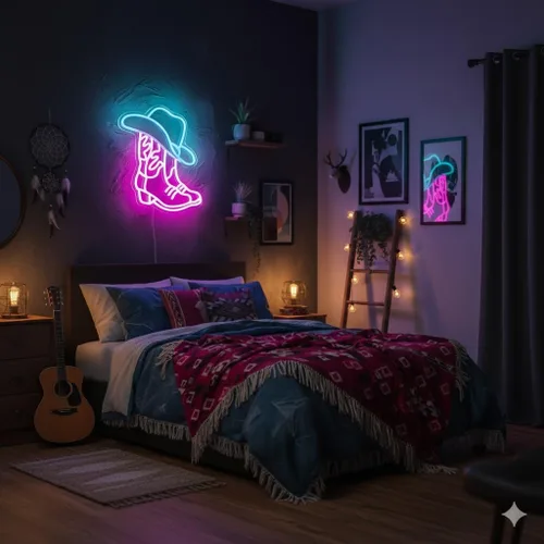 Miniatura 2 de Letrero LED de Neón de Bota de Vaquero y Sombrero, Decoración de Pared del País Occidental para Bar, Cueva de Hombre, Garaje, Luz de Neón de Rodeo