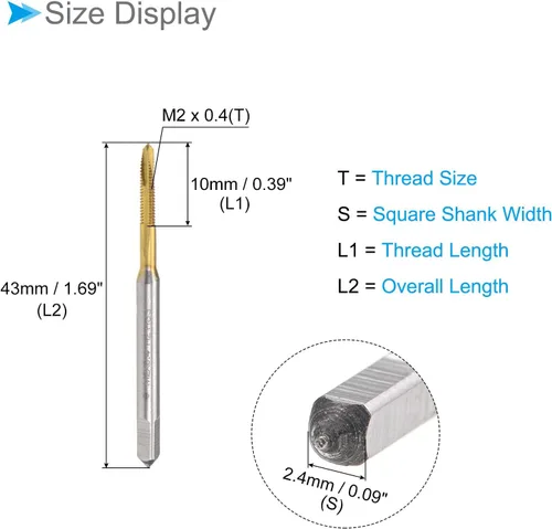 Miniatura 2 de Tapones de punta en espiral, rosca métrica M2 x 0.4, acero de alta velocidad con revestimiento de titanio 6542 - Aplicaciones: para taladrar