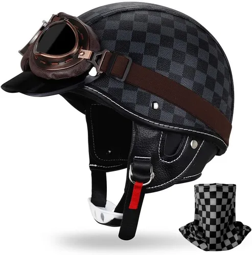 Miniatura 9 de Casco de motocicleta estilo alemán estilo retro medio casco de cuero medio abierto - aprobado por DOT para hombres y mujeres vintage motocicleta