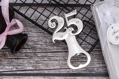 Miniatura 3 de 20 abrebotellas, decoraciones plateadas para recuerdos de boda, 25 formas, caja de regalo, suministros de fiesta, boda plateada, 25 aniversario