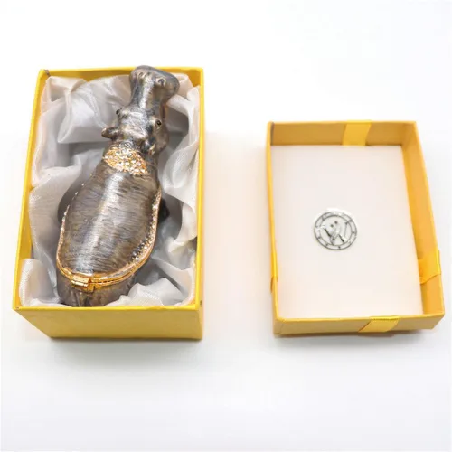 Miniatura 6 de Waltz&F Bonita caja de hipopótamo con bisagras pintada a mano, soporte de anillo coleccionable