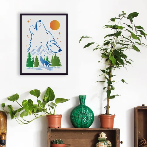Miniatura 6 de FINGERINSPIRE Plantillas de decoración de lobo, plantillas de plástico de 11.7 x 8.3 pulgadas para dibujar con luna y montaña, tamaño A4