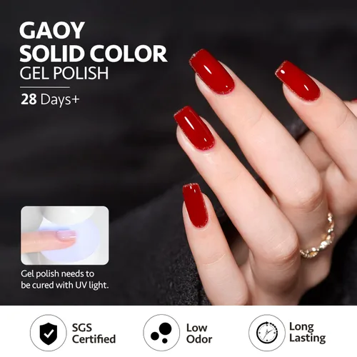Miniatura 5 de GAOY - Juego de 6 esmaltes de uñas en gel de color rojo borgoña, incluido el kit de esmaltes en gel de color rojo vino cereza oscuro con luz