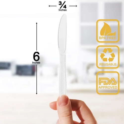 Miniatura 2 de 400 unidades de cuchillos de plástico blancos desechables extra resistentes - Cubiertos blancos de alta resistencia - Utensilios, fiestas, cenas