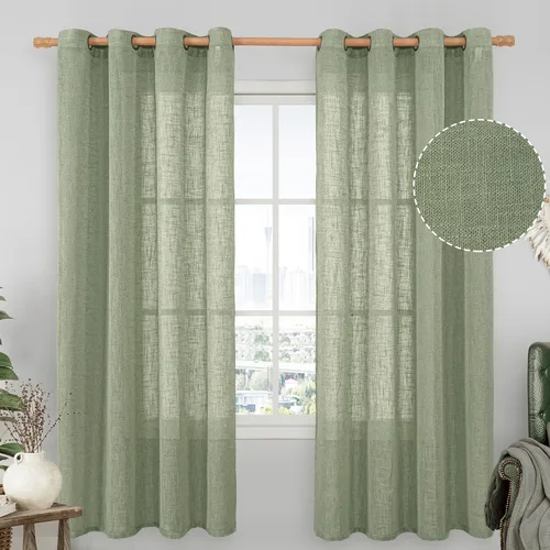 Miniatura 194 de LAMIT Cortinas de lino sintético para dormitorio, paneles filtrantes de luz, cortinas de lino con protección de privacidad con ojales para ventanas