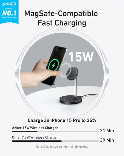 Miniatura 2 de Anker Soporte de Cargador MagGo Compatible con MagSafe, Cargador Inalámbrico para iPhone 17, Estación de Carga 2 en 1, Certificado Qi2 Carga Rápida