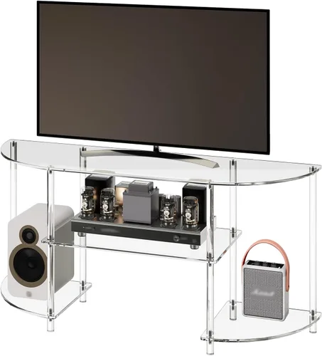 Miniatura 8 de Eglaf - Soporte acrílico para TV de 55 pulgadas, centro de entretenimiento de 3 niveles, hasta 60 pulgadas Clear TV Console Table with Open