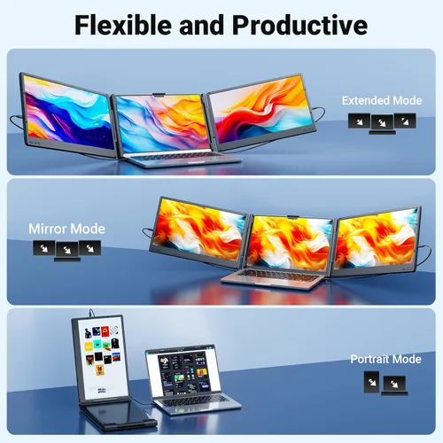 Miniatura 4 de Ygretyrjh Extensor de pantalla para laptop, monitor portátil triple de 14 pulgadas para laptop, monitores extensores de pantalla FHD IPS 1080P