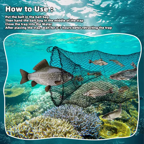 Miniatura 7 de 3 Pcs Foldable Fishing Net Accessories for Crab Crayfish Shrimp:Fishing Landing Net with Telescoping Pole Handle, Collapsible Crab Trap Hexagon and
