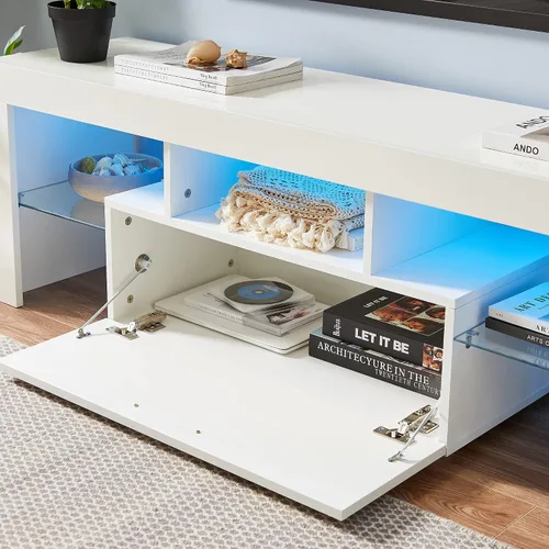Miniatura 3 de Holaki Soporte de TV LED, consola de TV moderna de alto brillo con 20 LED de colores/control remoto, centro de entretenimiento para TV de hasta 55