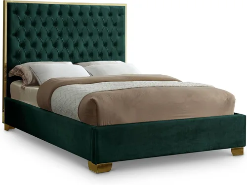 Miniatura 21 de Meridian Furniture Colección Lana Modern Cama tapizada de terciopelo contemporáneo con acolchado profundo detallado y patas doradas, tamaño Verde