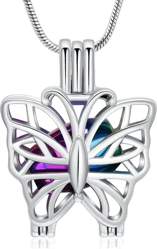 Miniatura 14 de Collar de urna de mariposa para cenizas, colgante de mariposa, collar de recuerdo de cremación para mujer Personalizar
