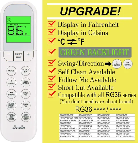 Miniatura 2 de Mando a Distancia de Repuesto para Midea ComfortStar FrigidaireAC Cooper & Hunter AC Aire acondicionado RG36B/BGE RG36F/BGEF RG36A/BGEF-AR3