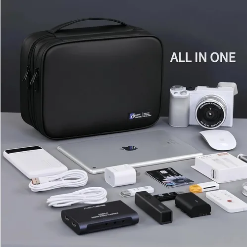 Miniatura 6 de Organizador de artículos electrónicos, estuche de viaje organizador de cables, bolsa organizadora de cables de doble capa, accesorios