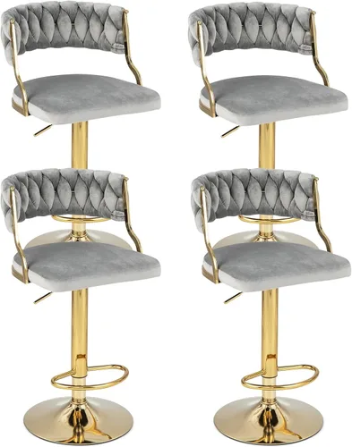 Miniatura 10 de Giantex Juego de 2 taburetes de bar giratorios de altura ajustable, taburetes de bar de terciopelo con respaldo abierto con elegante respaldo