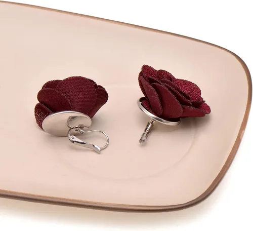Miniatura 3 de Joseph Brother - Aretes de rosas grandes para mujer, con cierre de palanca, color rojo vino