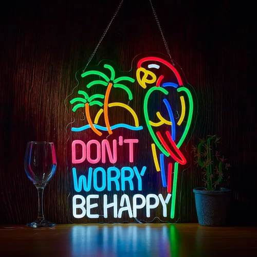 Letrero de neón con texto en inglés «Don't Worry Be Happy» para decoración de pared, regulable, USB, barra de cerveza, luz de neón LED, compatible