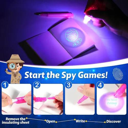 Miniatura 3 de Joycover 12 bolígrafos de tinta invisible con luz UV para niños, bolígrafos espía y cuaderno, recuerdos de fiesta de cumpleaños para niños de 4 a 8