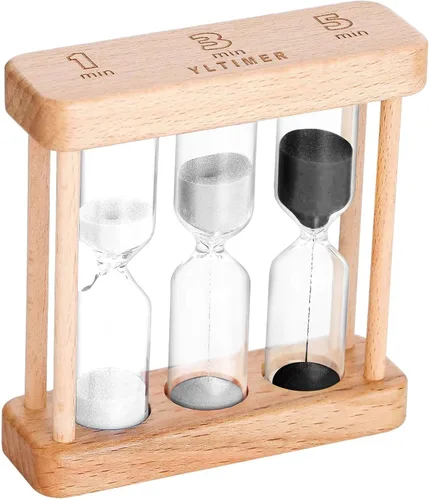 Miniatura 8 de Reloj de arena con temporizador de arena de té de 1-3-5 minutos, reloj de arena azul con marco de madera pequeño, reloj de arena colorida roja
