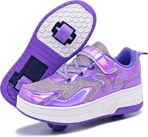 Miniatura 16 de Wooowyet - Zapatos con ruedas recargables para patinar para niños, unisex, con luces LED, moda