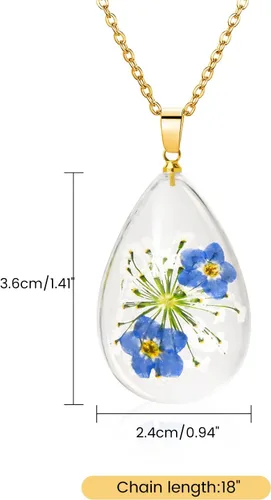 Miniatura 98 de Collar de flores silvestres prensadas con encaje de Forget-Me-Not y Queen Anne Collar de flores prensadas de oro Collares hechos a mano