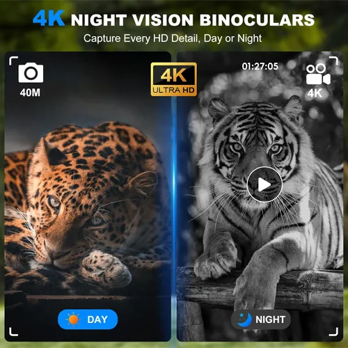 Miniatura 3 de Gafas de visión nocturna, prismáticos de visión nocturna 4K para adultos, visión nocturna infrarroja con batería recargable de 5000 mAh, tarjeta TF